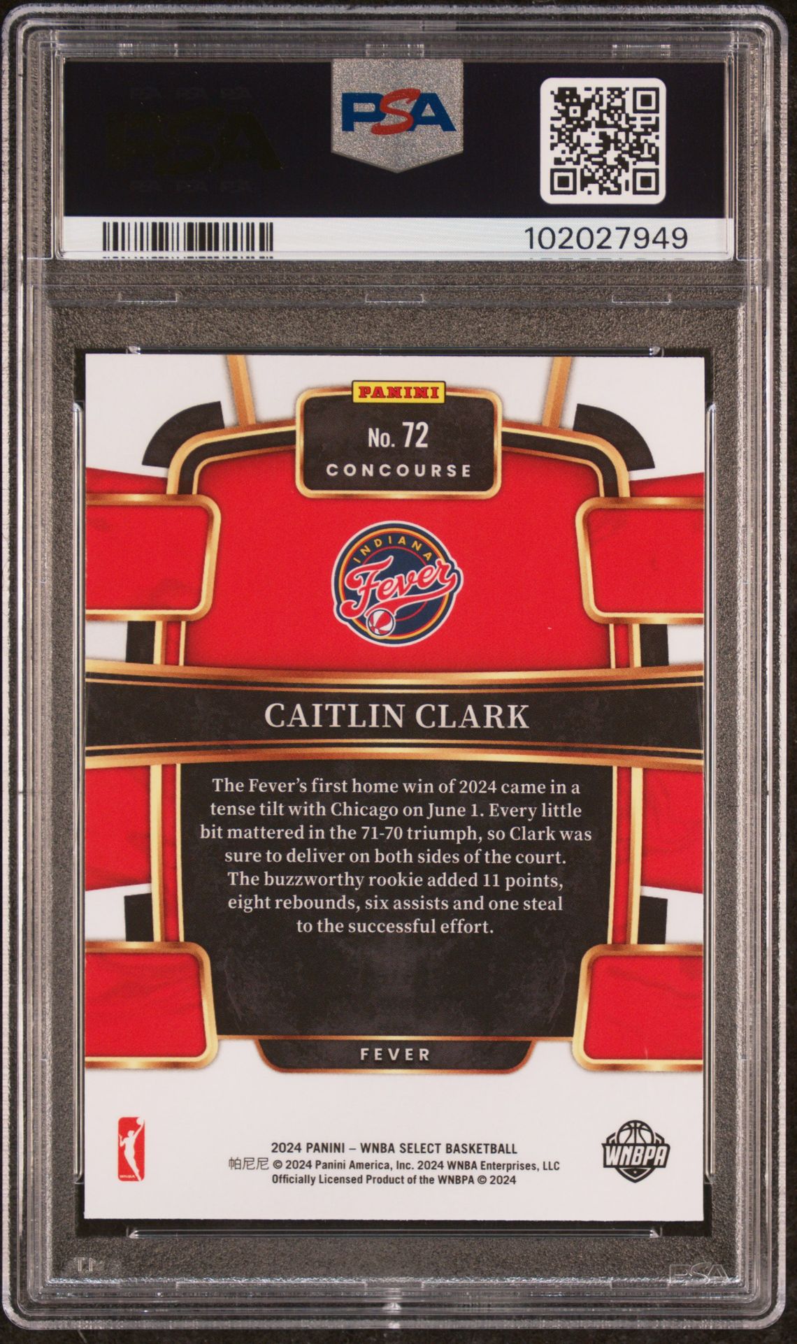 2024 Panini Select Wnba Caitlin Clark #72 Gem Mt 10 back
