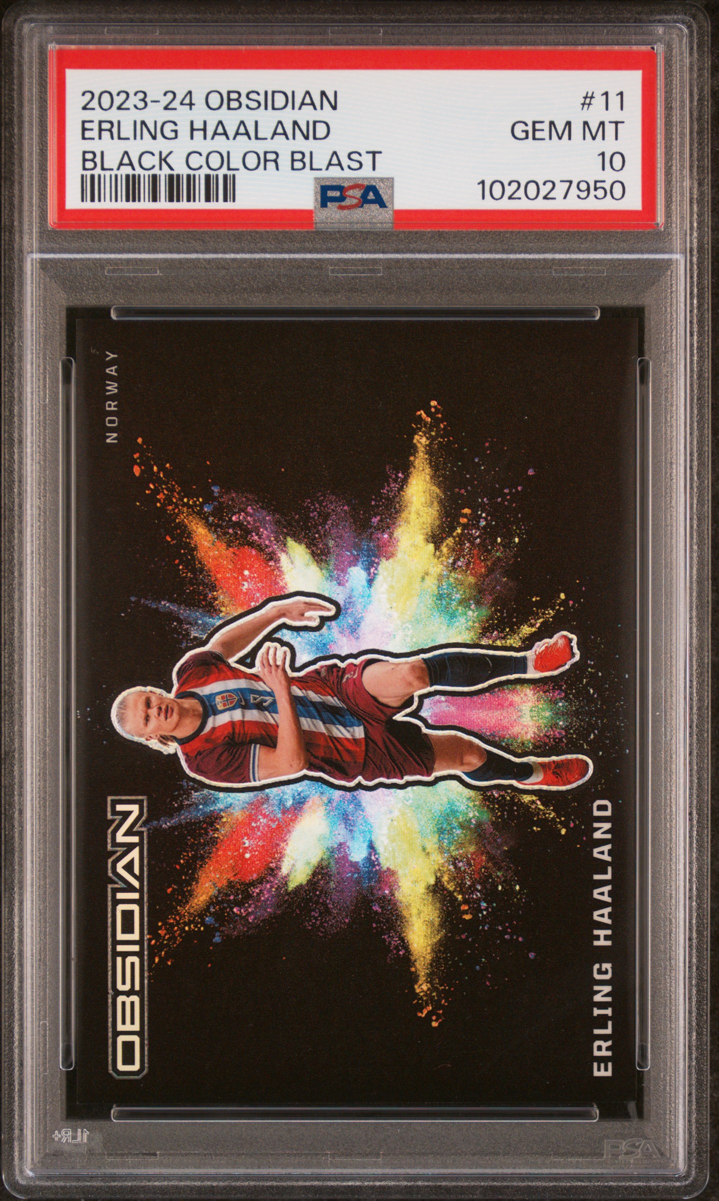 2023 Panini Obsidian Black Color Blast Erling Haaland #11 Gem Mt 10 front