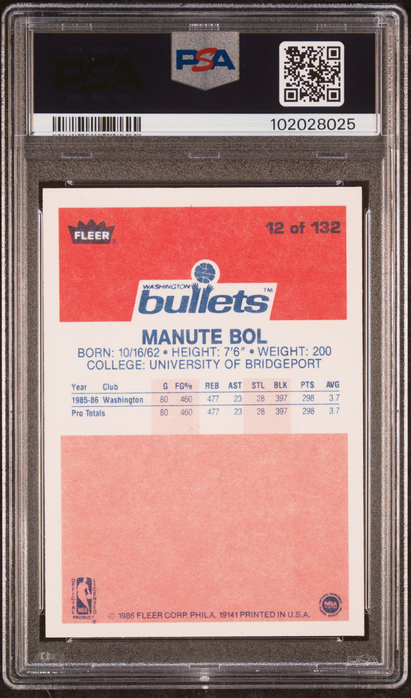 1986 Fleer Manute Bol #12 Nm 7 back