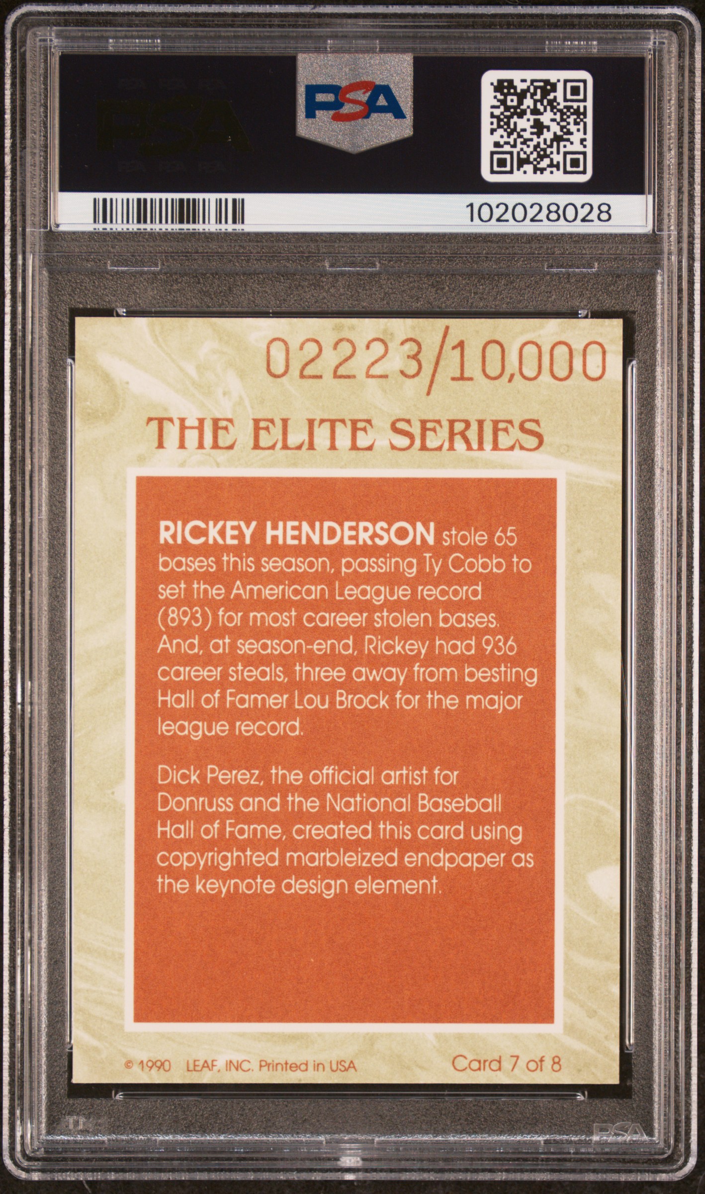 1991 Donruss Elite Rickey Henderson #7 Nm 7 back