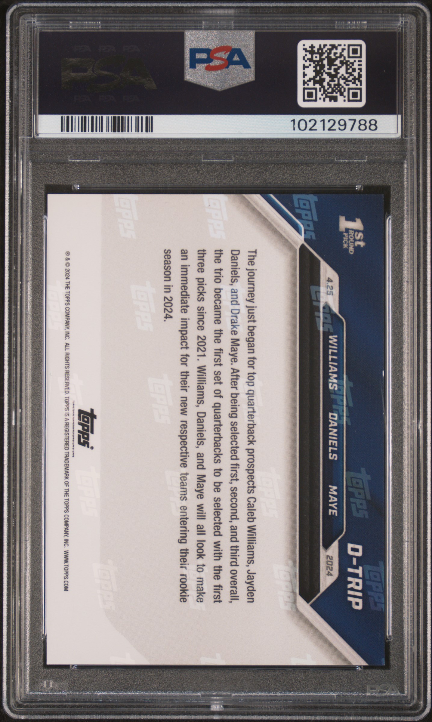 2024 Topps Now Williams/Daniels/Maye #Dtrip Gem Mt 10 back