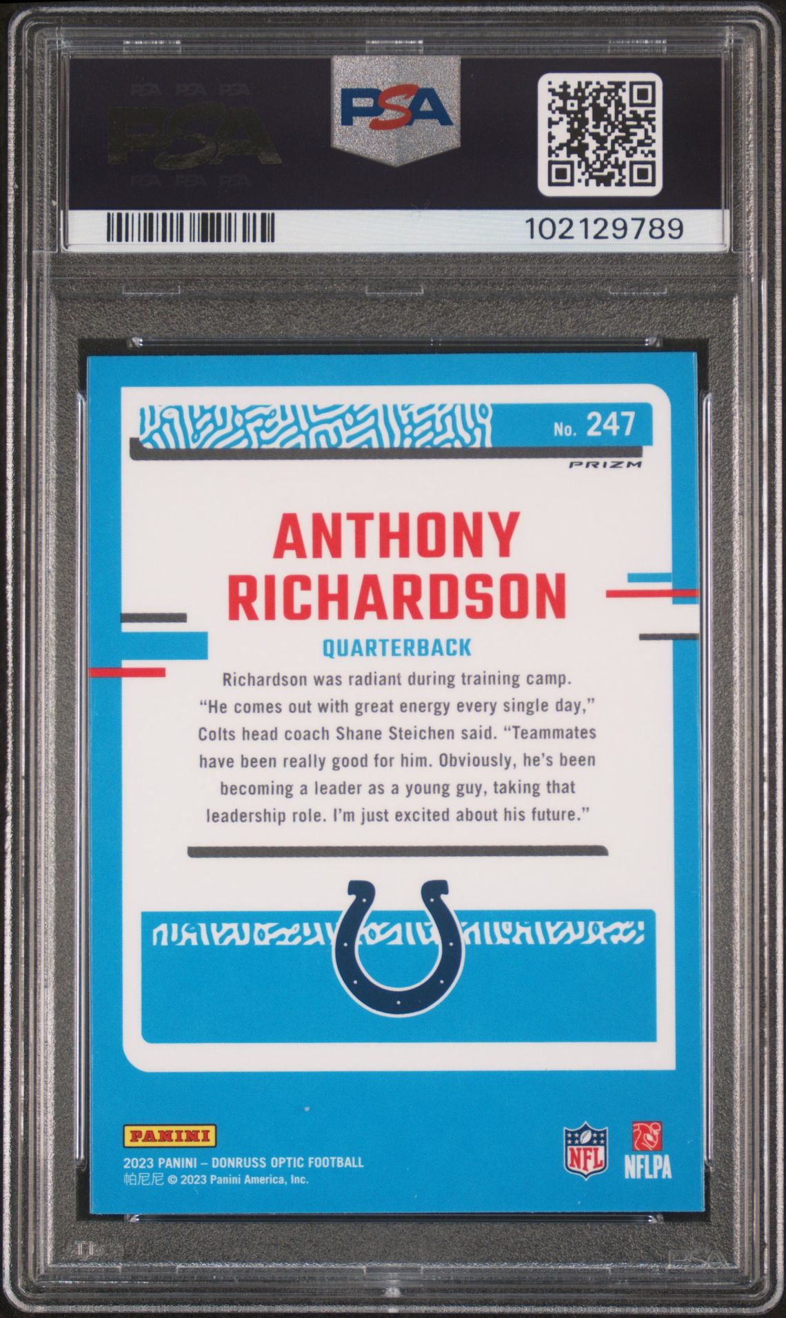 2023 Panini Donruss Optic Anthony Richardson #247 (Green Hyper) Gem Mt 10 back