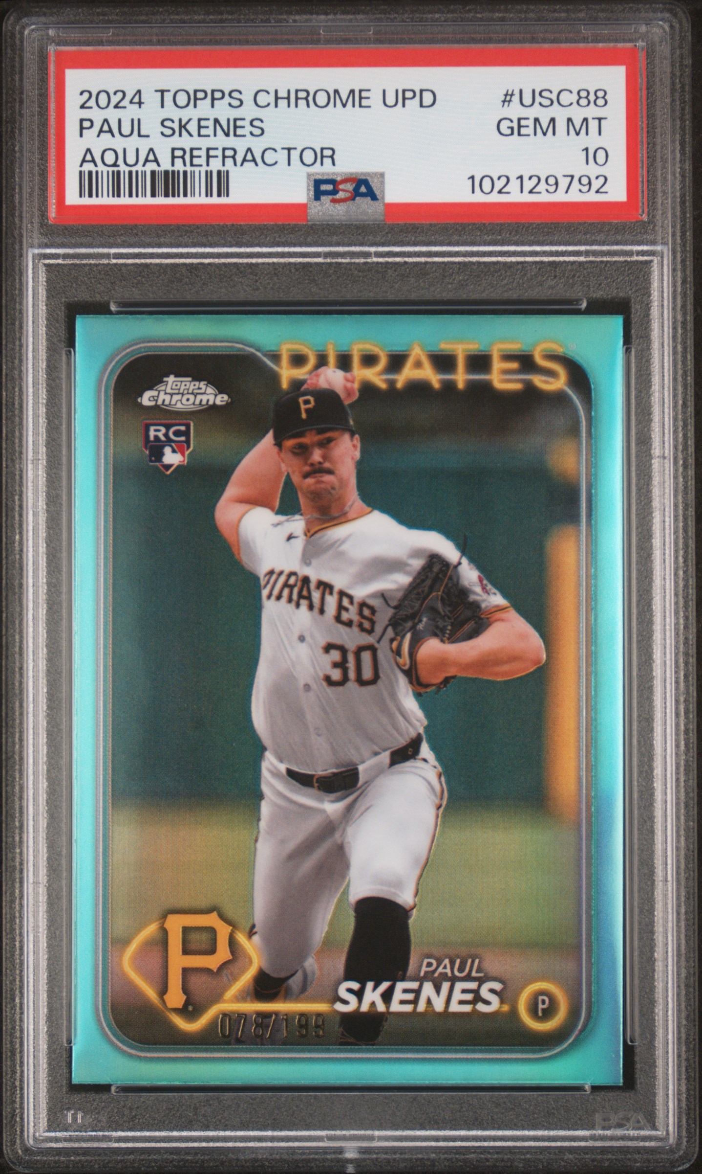 2024 Topps Chrome Update Paul Skenes #Usc88 (Aqua Refractor) Gem Mt 10 front