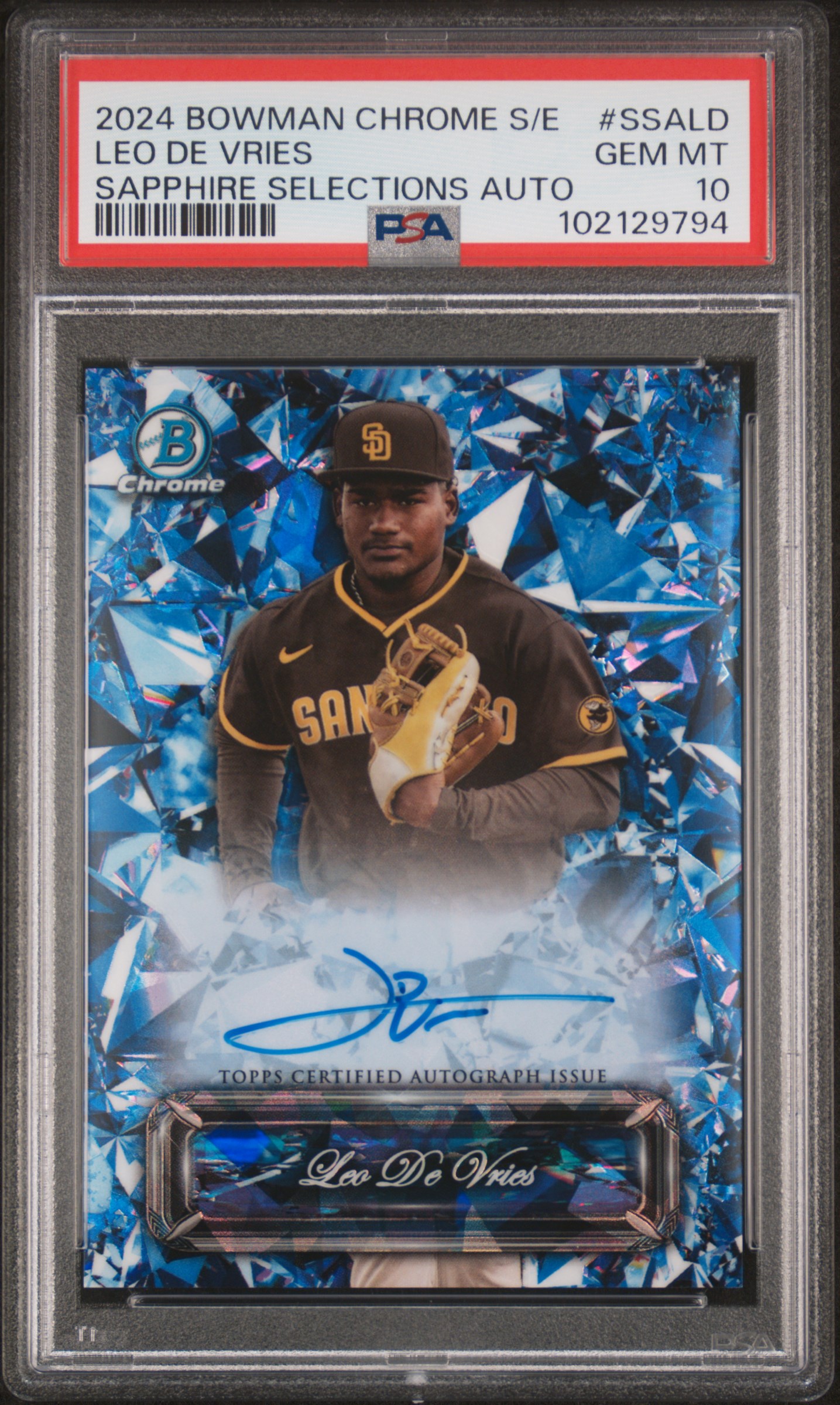 2024 Bowman Chrome Sapphire Edition Sapphire Selections Autographs Leo De Vries #Ssald (Sapphire Selections Auto) Gem Mt 10 front