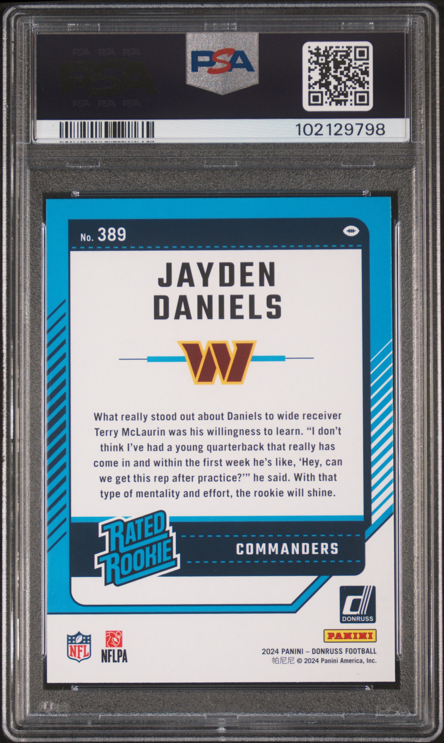 2024 Panini Donruss Jayden Daniels #389 Mint 9 back