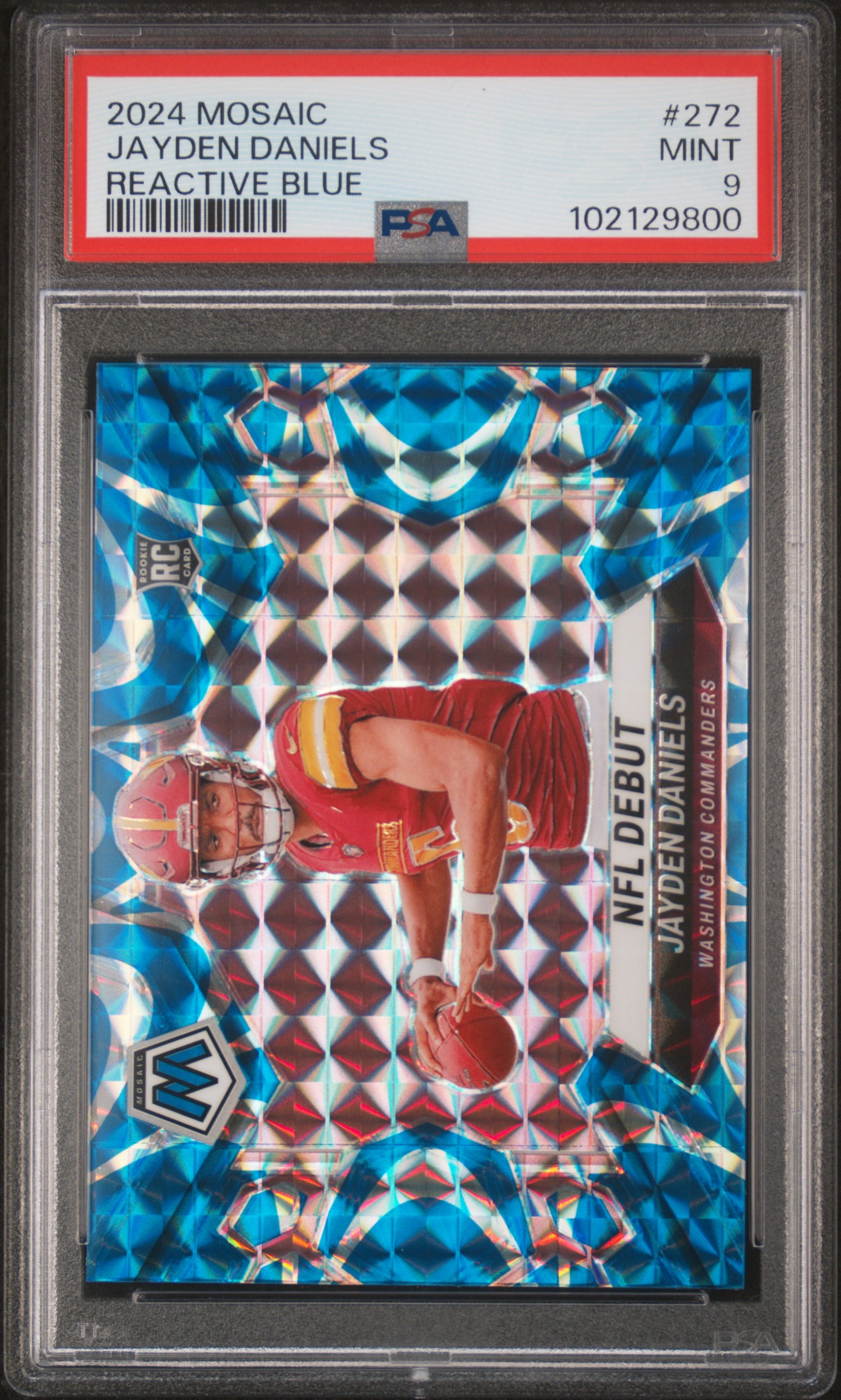 2024 Panini Mosaic Jayden Daniels #272 (Reactive Blue) Mint 9 front