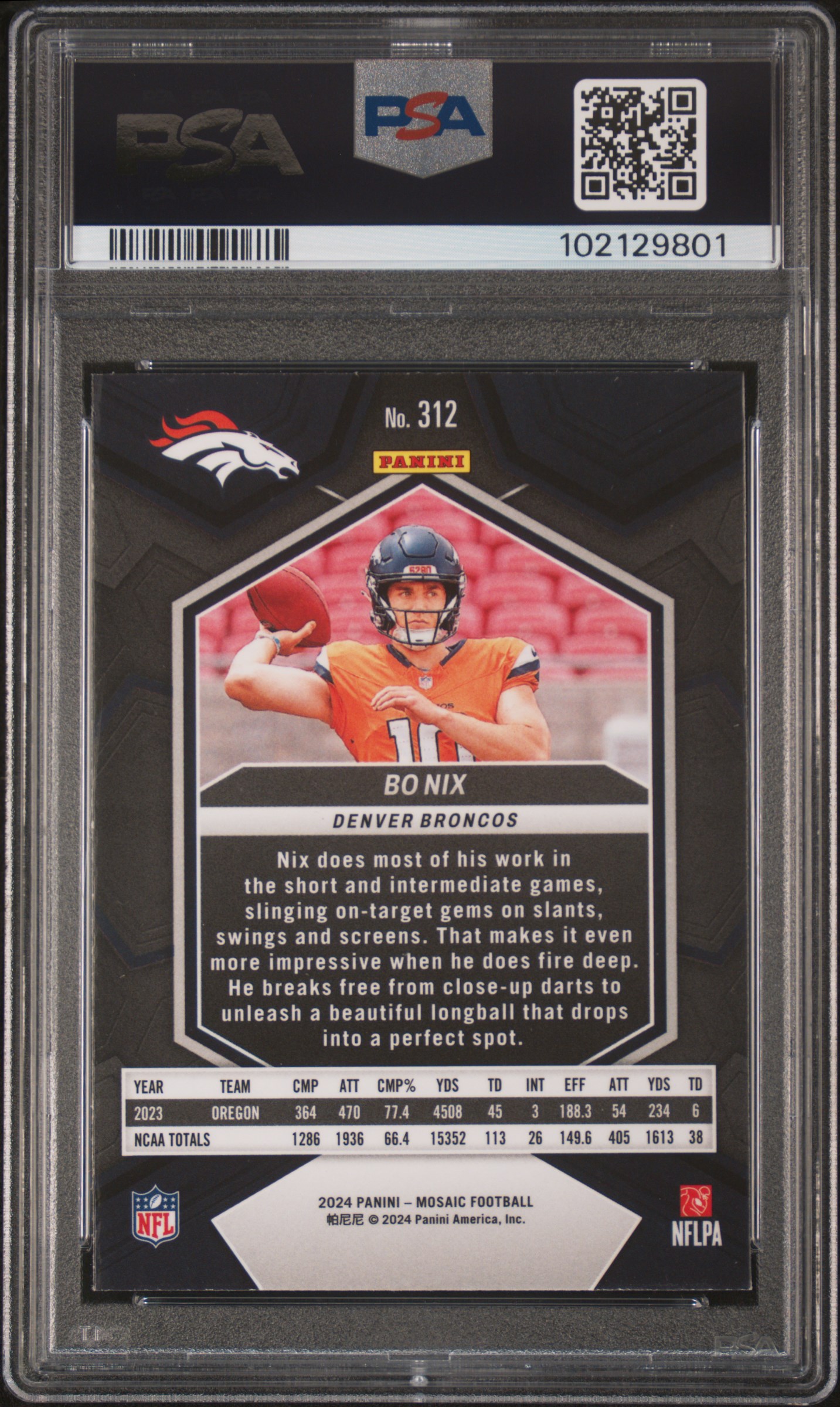 2024 Panini Mosaic Bo Nix #312 Mint 9 back