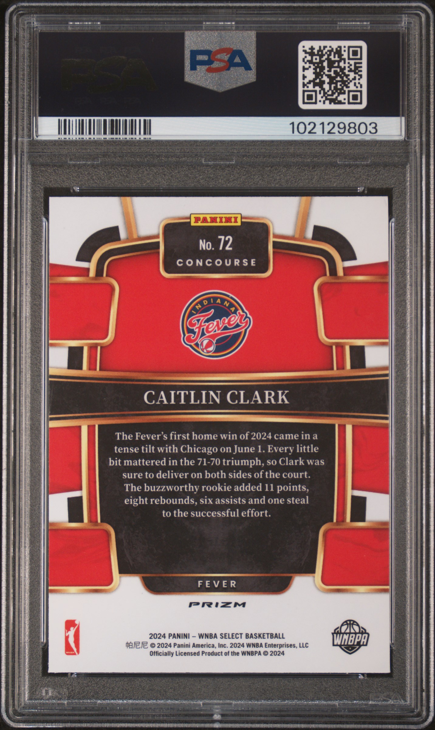 2024 Panini Select Wnba Caitlin Clark #72 (Pink Ice) Gem Mt 10 back