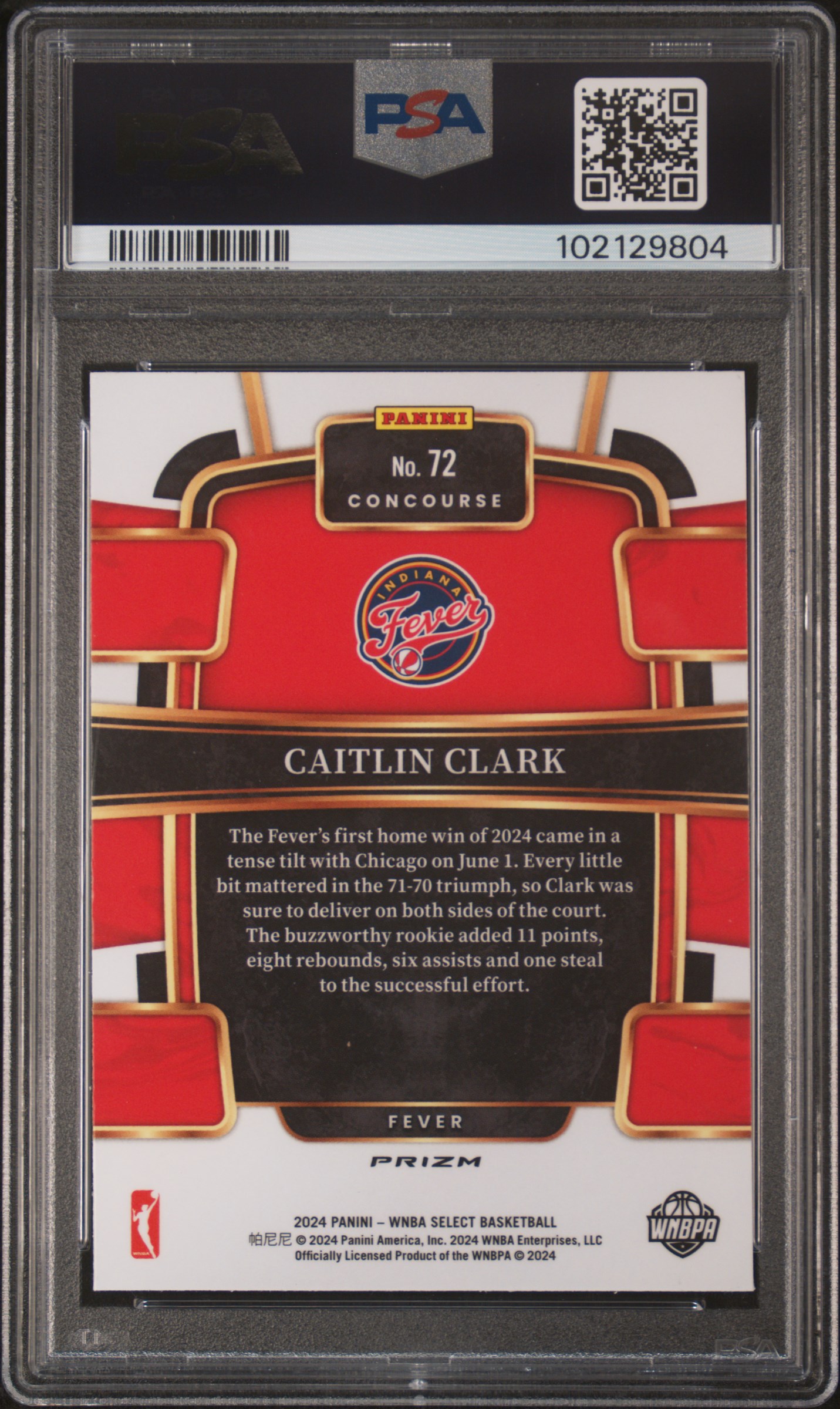 2024 Panini Select Wnba Caitlin Clark #72 (Silver Flash) Gem Mt 10 back