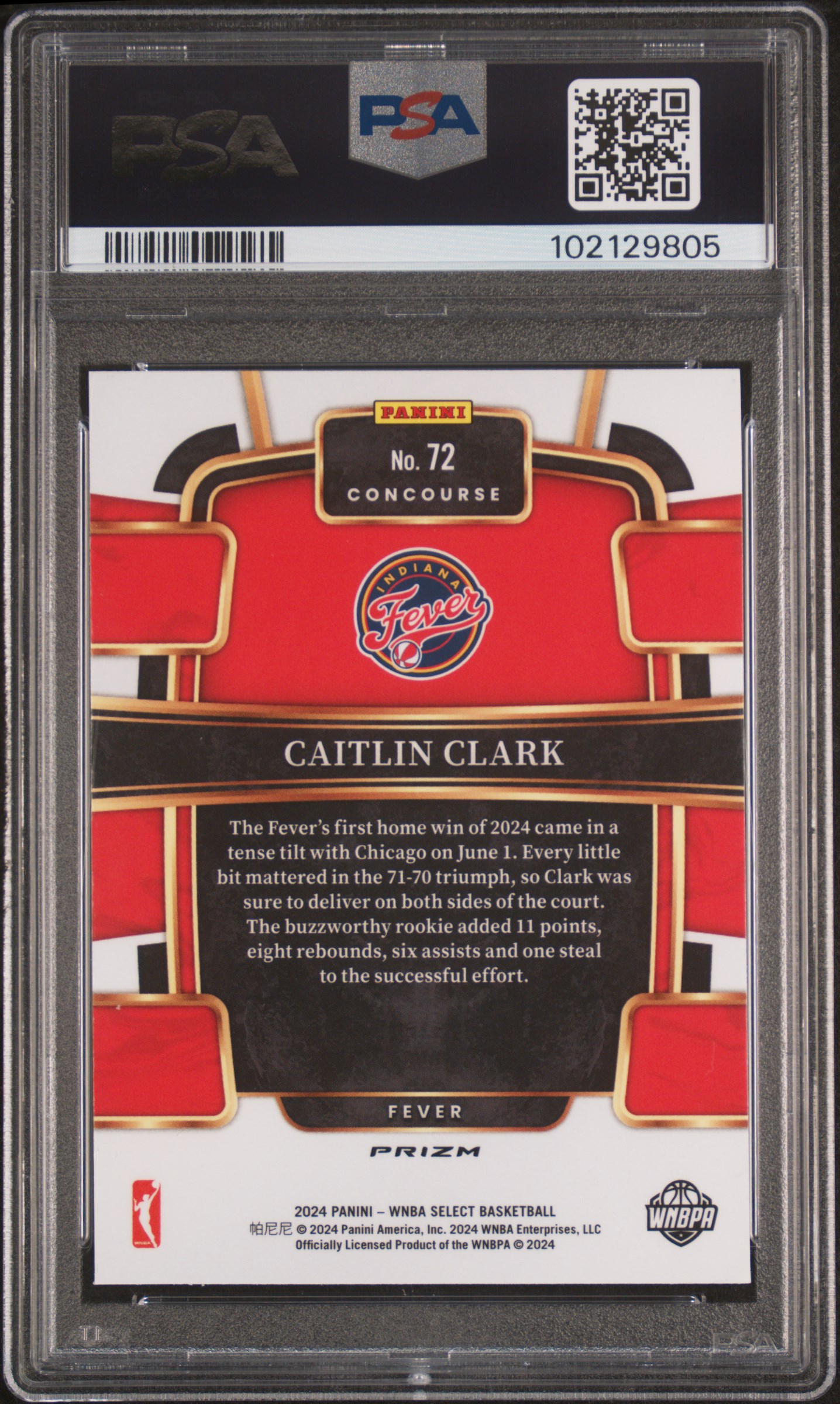 2024 Panini Select Wnba Caitlin Clark #72 (Silver Flash) Gem Mt 10 back