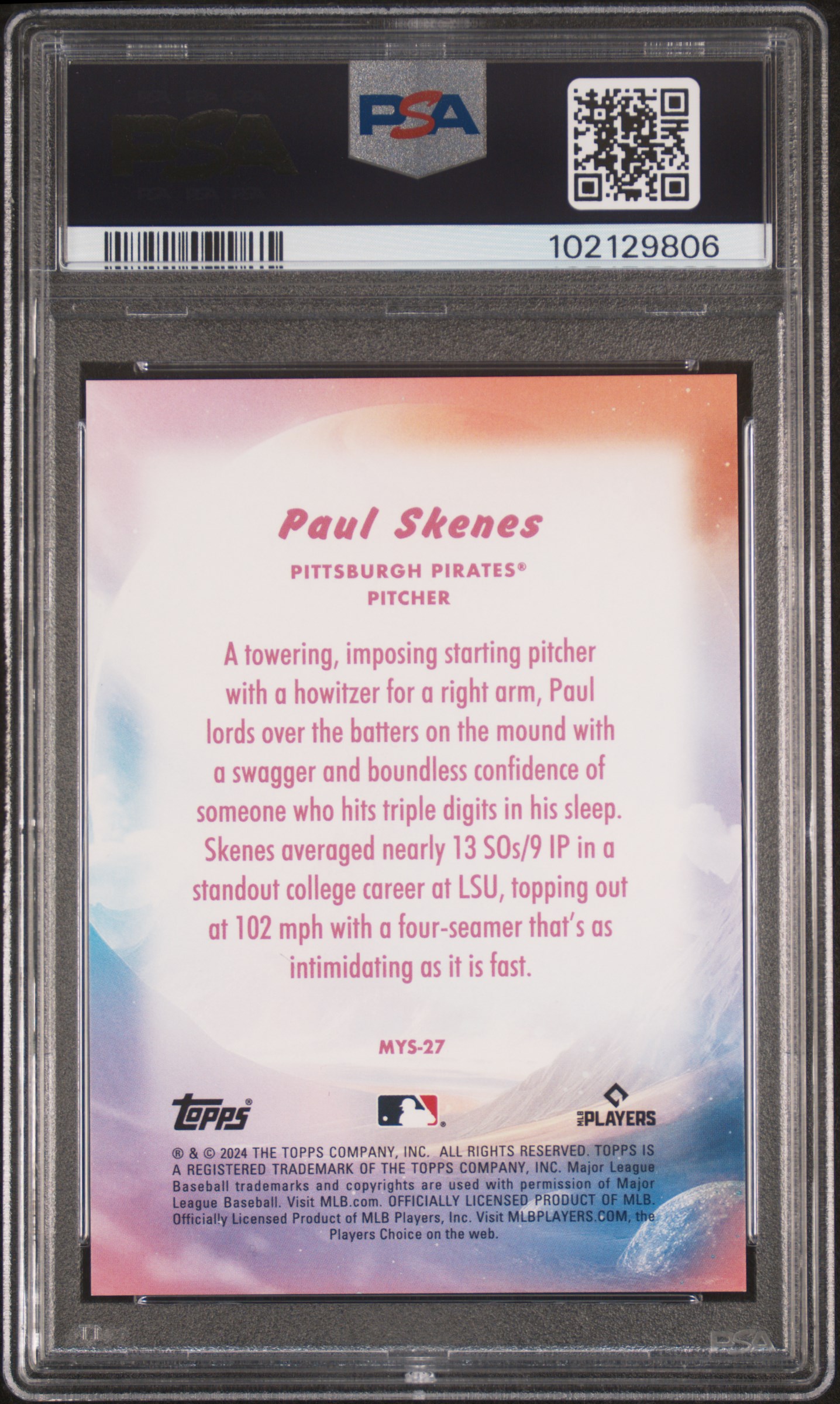 2024 Topps Update Mystical Paul Skenes #Mys27 (Mystical-Black) Gem Mt 10 back