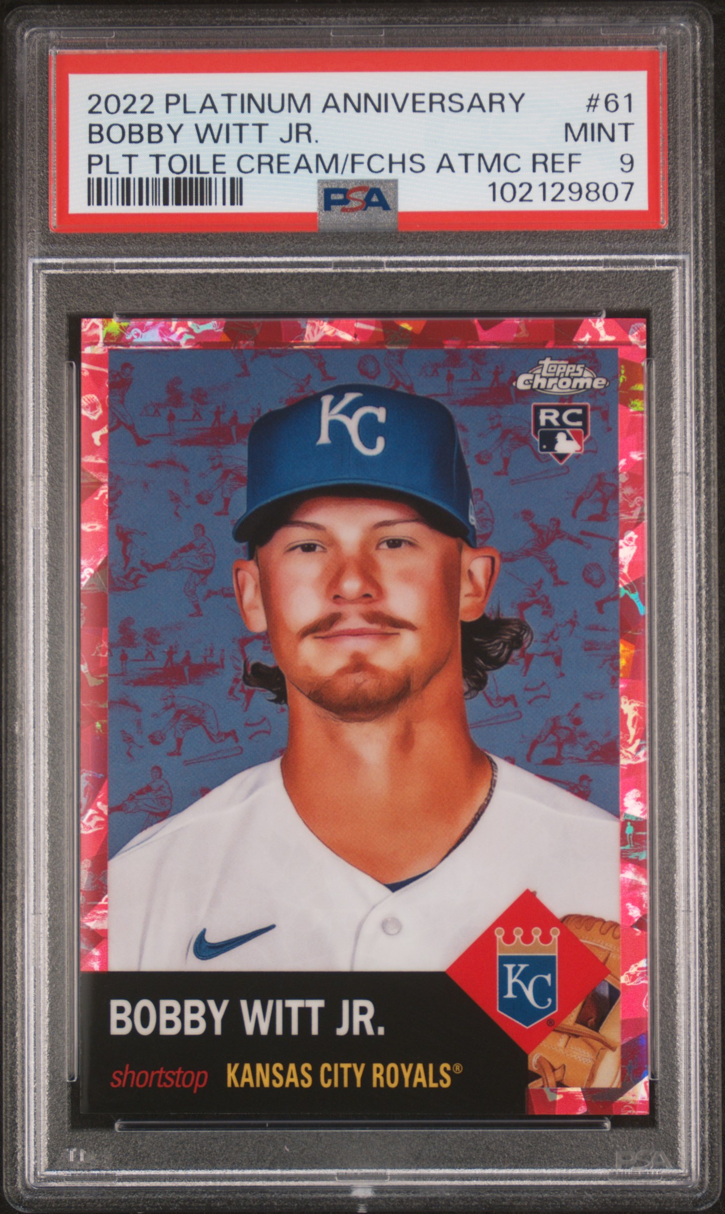 2022 Topps Chrome Platinum Anniversary Bobby Witt Jr. #61 (Plt Toile Cream/Fchs Atmc Ref) Mint 9 front