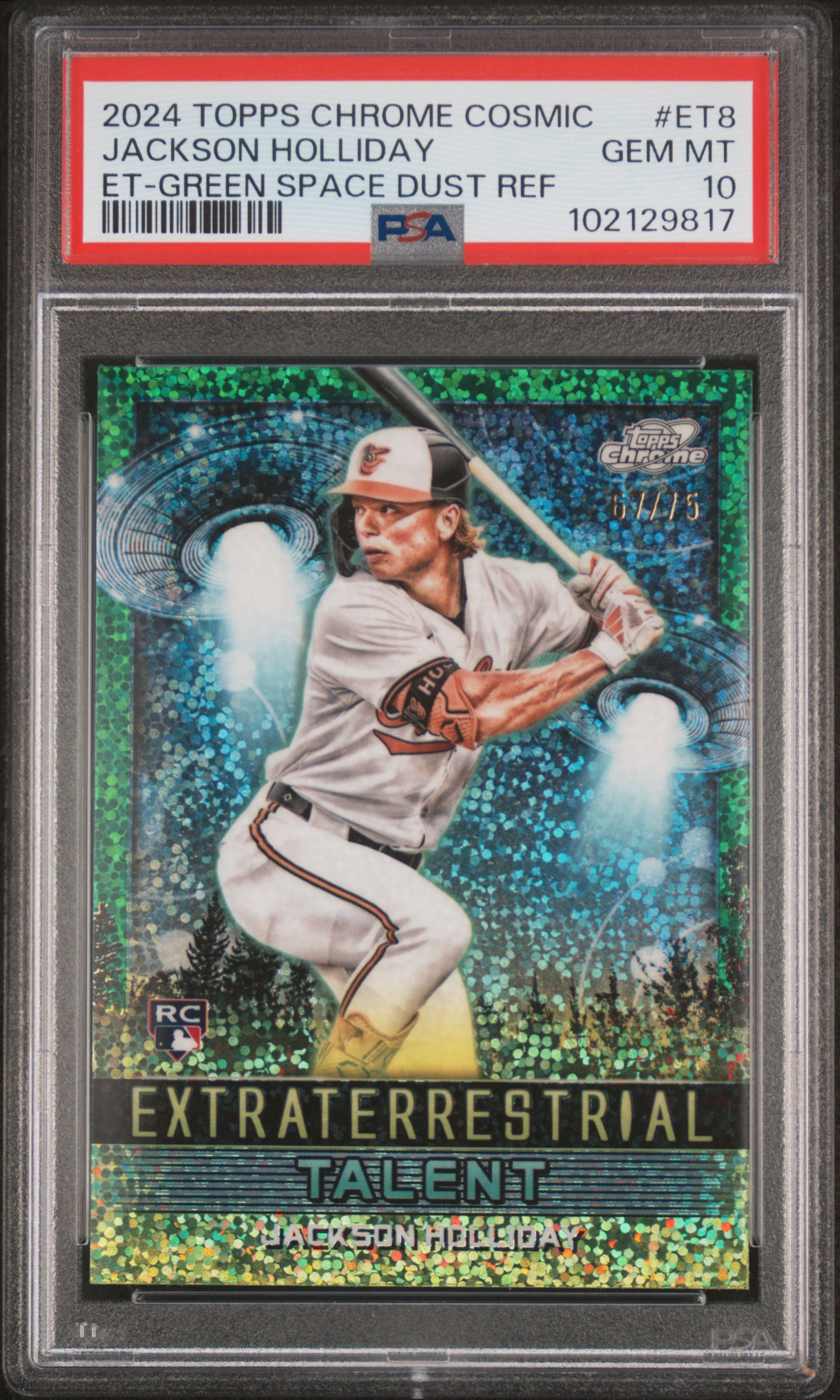 2024 Topps Chrome Cosmic Extraterrestrial Talent Jackson Holliday #Et8 (Et-Green Space Dust Ref) Gem Mt 10 front
