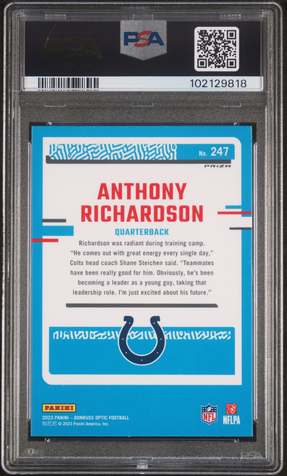 2023 Panini Donruss Optic Anthony Richardson #247 (Holo) Gem Mt 10 back