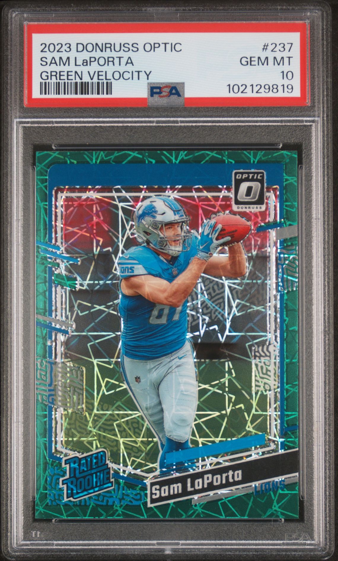 2023 Panini Donruss Optic Sam Laporta #237 (Green Velocity) Gem Mt 10 front