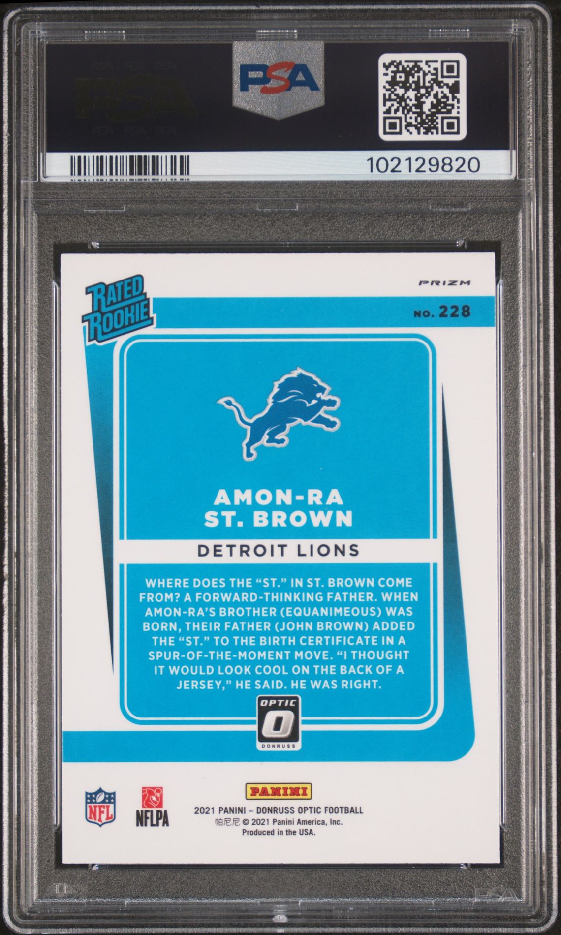 2021 Panini Donruss Optic Amon-Ra St. Brown #228 (Stars) Gem Mt 10 back