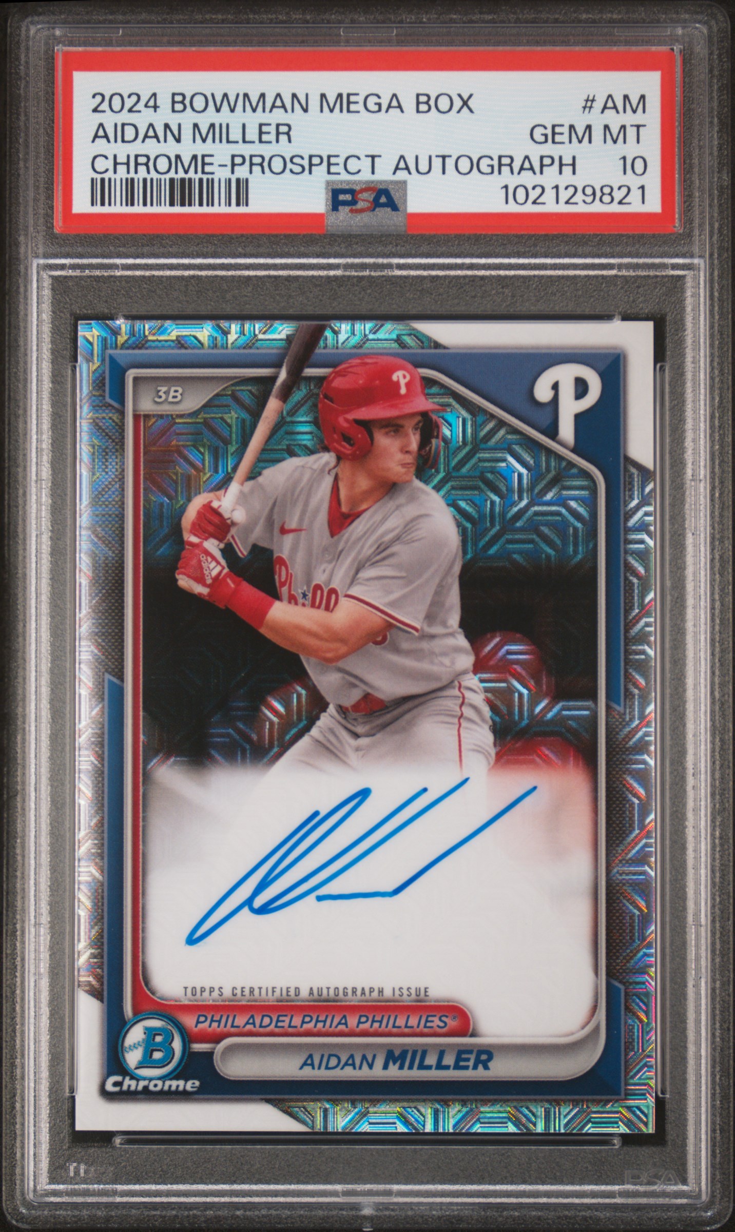 2024 Bowman Mega Box Chrome Bowman Prospect Mega Autographs Aidan Miller #Am (Chrome-Prospect Autograph) Gem Mt 10 front