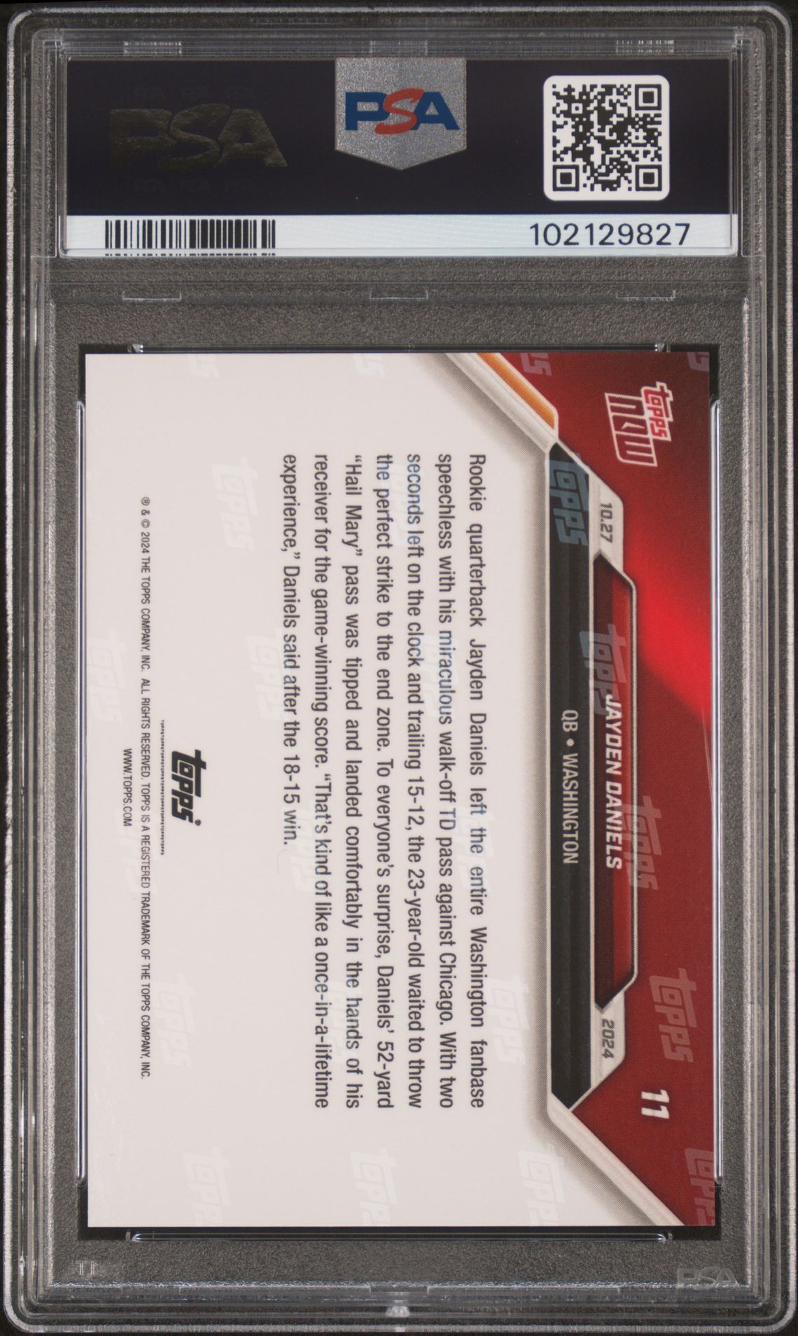 2024 Topps Now Jayden Daniels #11 Gem Mt 10 back