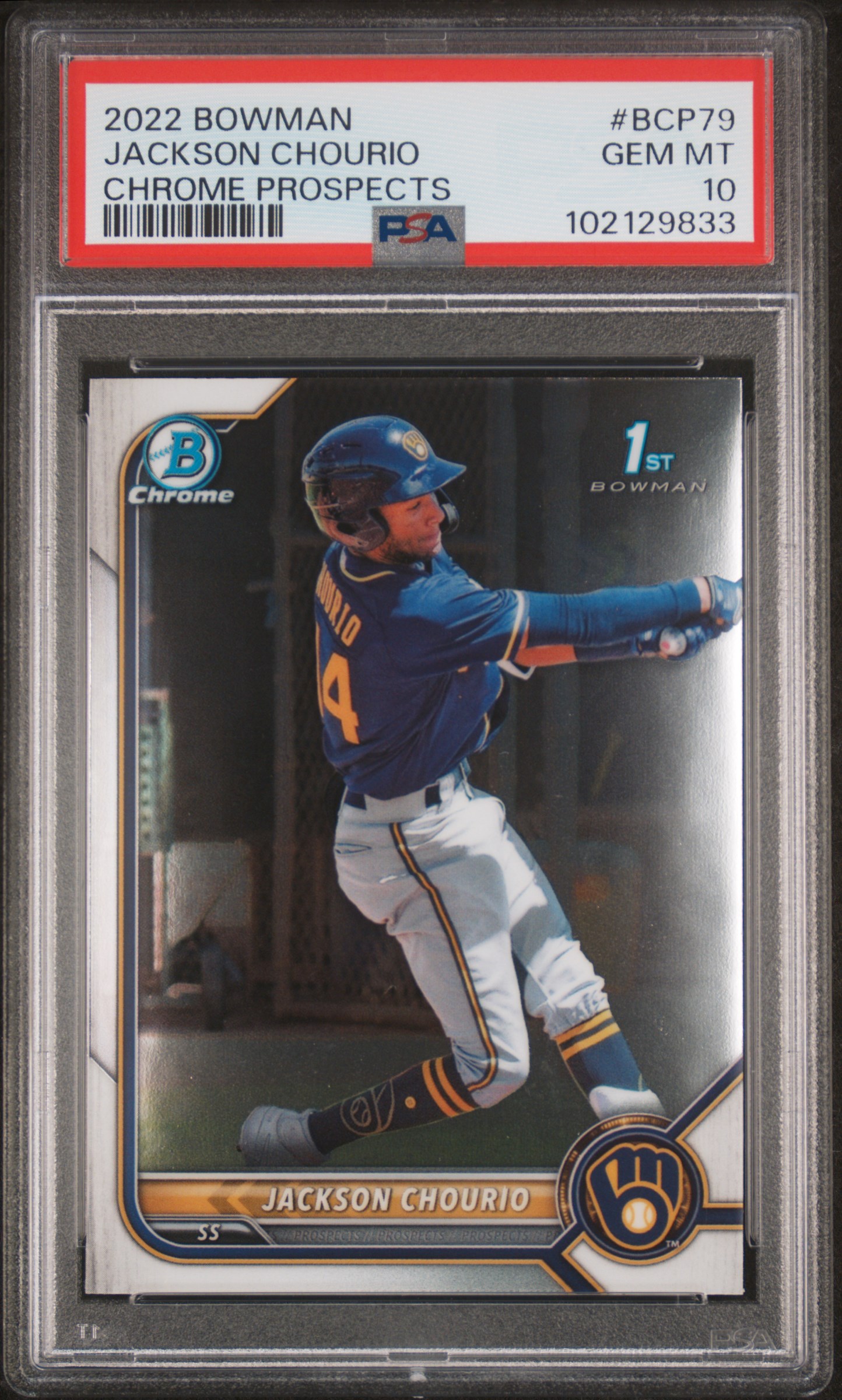 2022 Bowman Chrome Prospects Jackson Chourio #Bcp79 (Chrome Prospects) Gem Mt 10 front