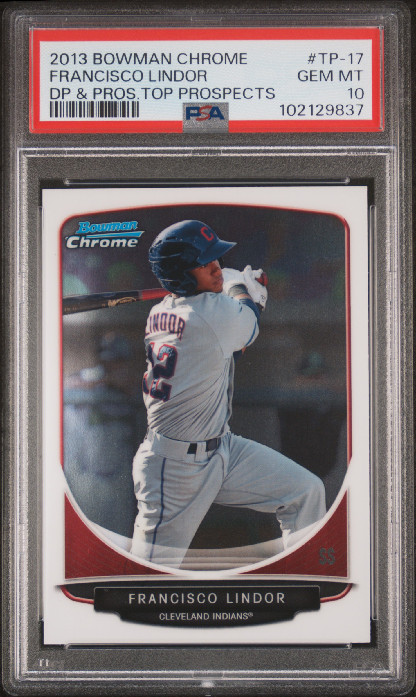 2013 Bowman Chrome Draft Picks & Prospects Top Prospects Francisco Lindor #Tp-17 (Dp & Pros.top Prospects) Gem Mt 10 front