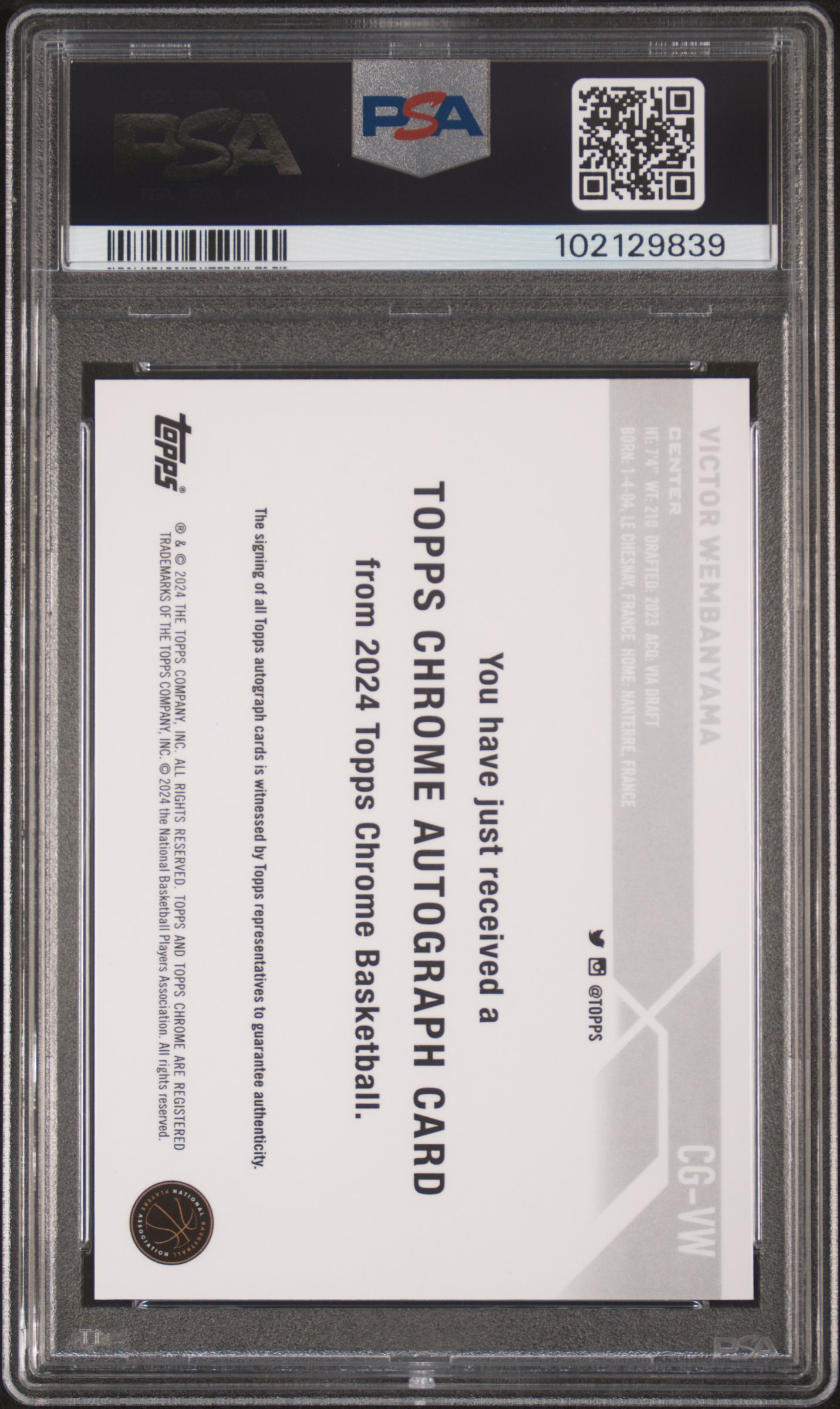 2023 Topps Chrome Topps Chrome Autographs Victor Wembanyama #Cgvw (Autograph) Gem Mt 10 back