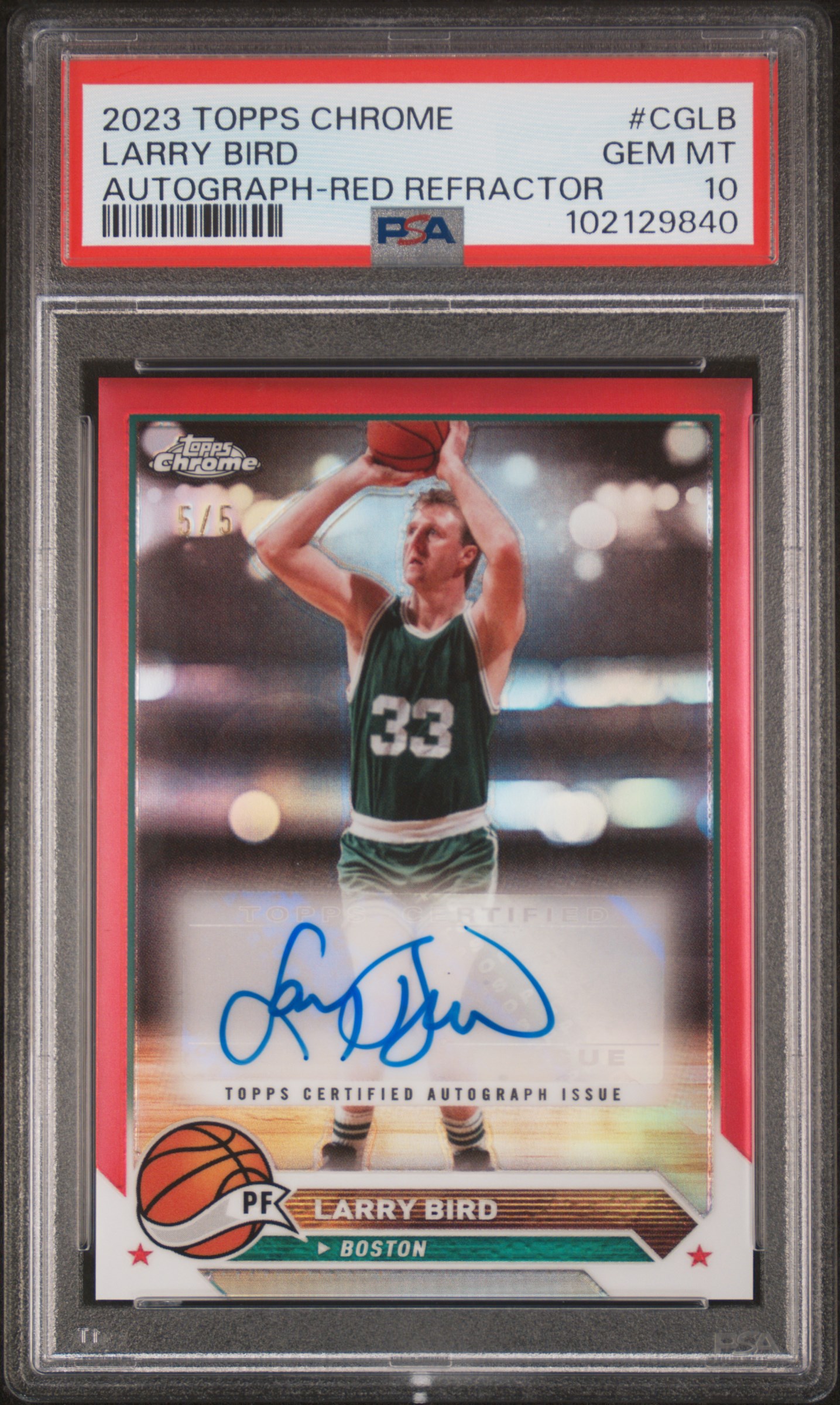 2023 Topps Chrome Topps Chrome Autographs Larry Bird #Cglb (Autograph-Red Refractor) Gem Mt 10 front