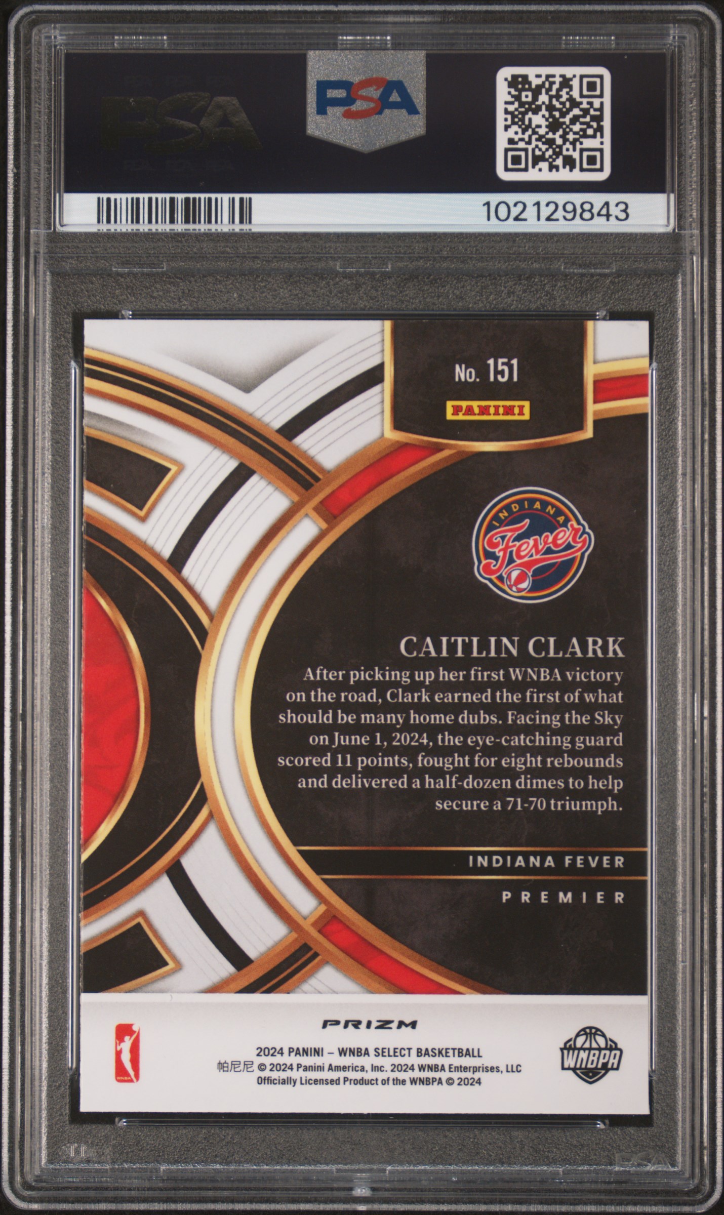 2024 Panini Select Wnba Caitlin Clark #151 (Pink Ice) Gem Mt 10 back