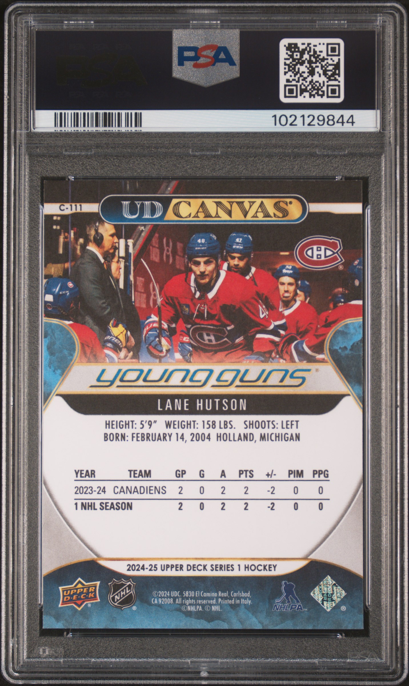 2024 Upper Deck Ud Canvas Lane Hutson #C111 Mint 9 back