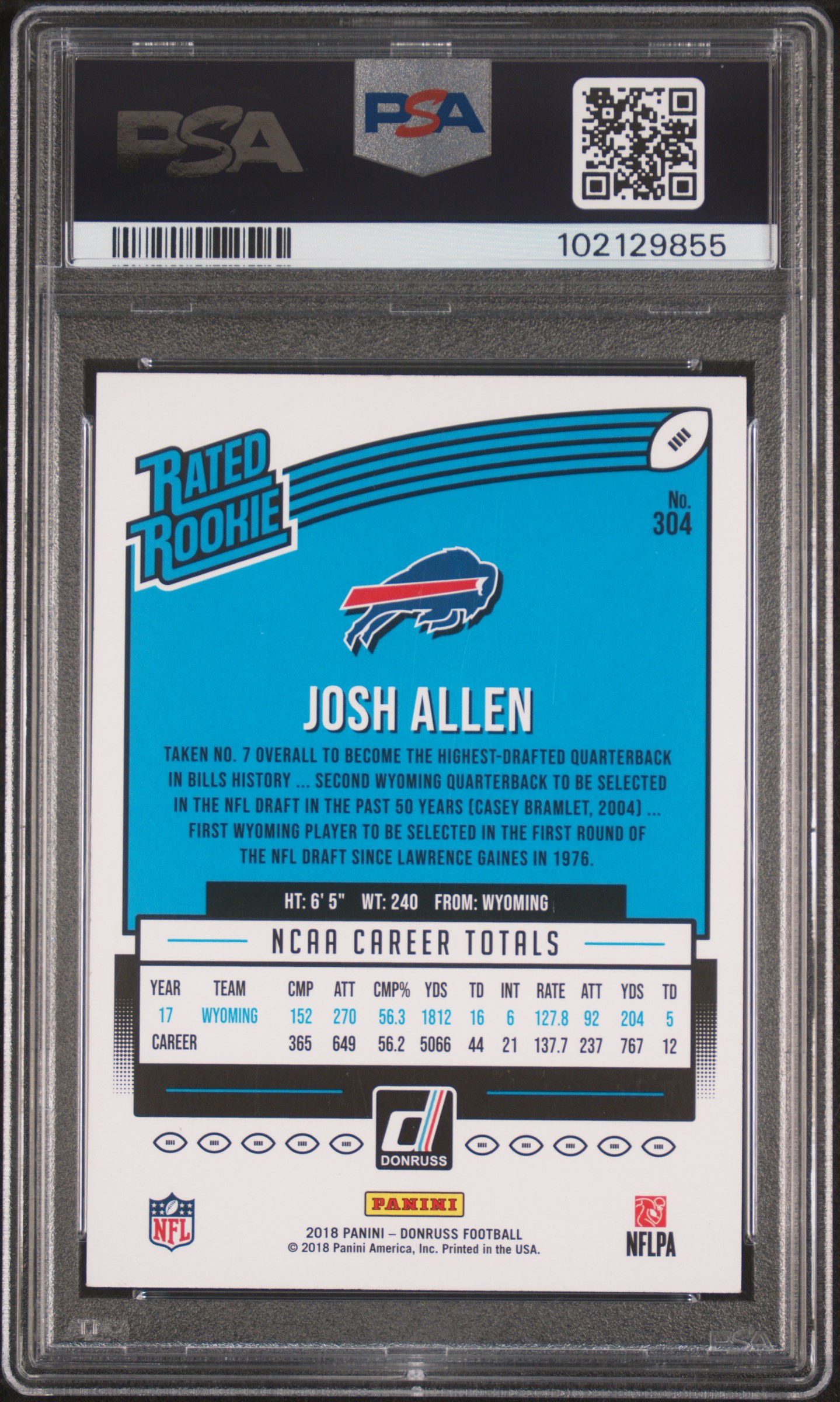 2018 Panini Donruss Josh Allen #304 (Blue Press Proof) Nm 7 back