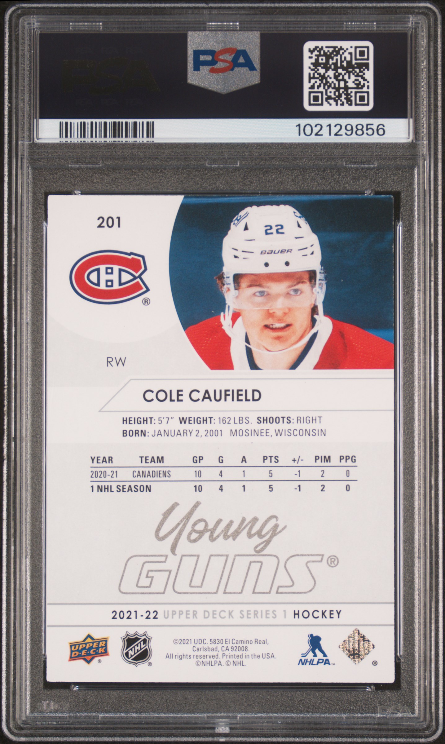 2021-2022 Upper Deck Cole Caufield #201 Nm-Mt 8 back