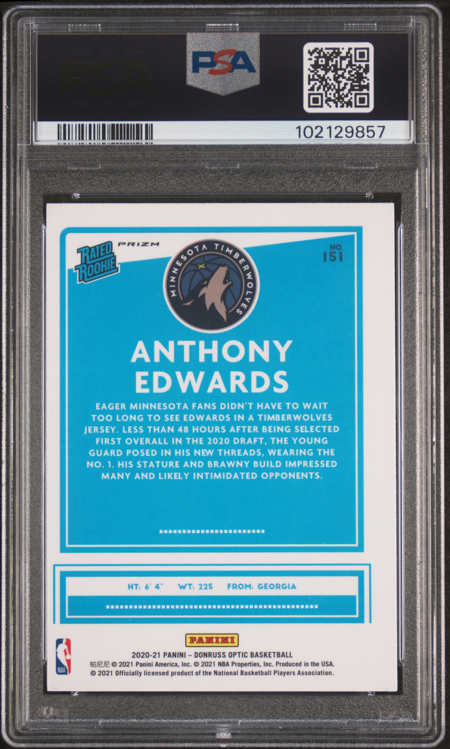 2020 Panini Donruss Optic Anthony Edwards #151 (Target Box Set) Nm 7 back