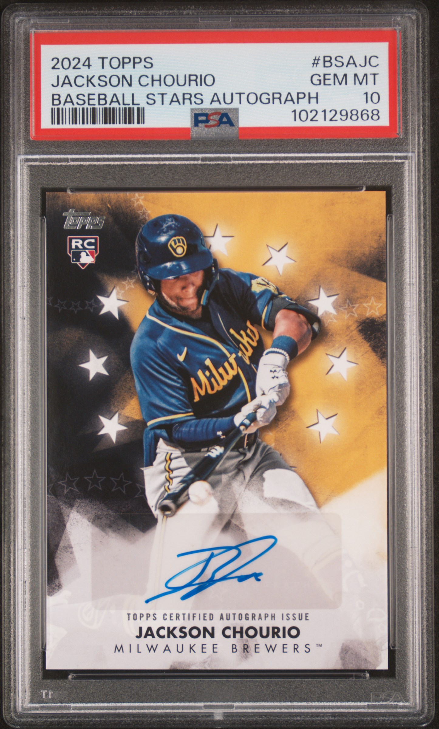 2024 Topps Baseball Stars Autographs Jackson Chourio #Bsajc (Update) Gem Mt 10 front