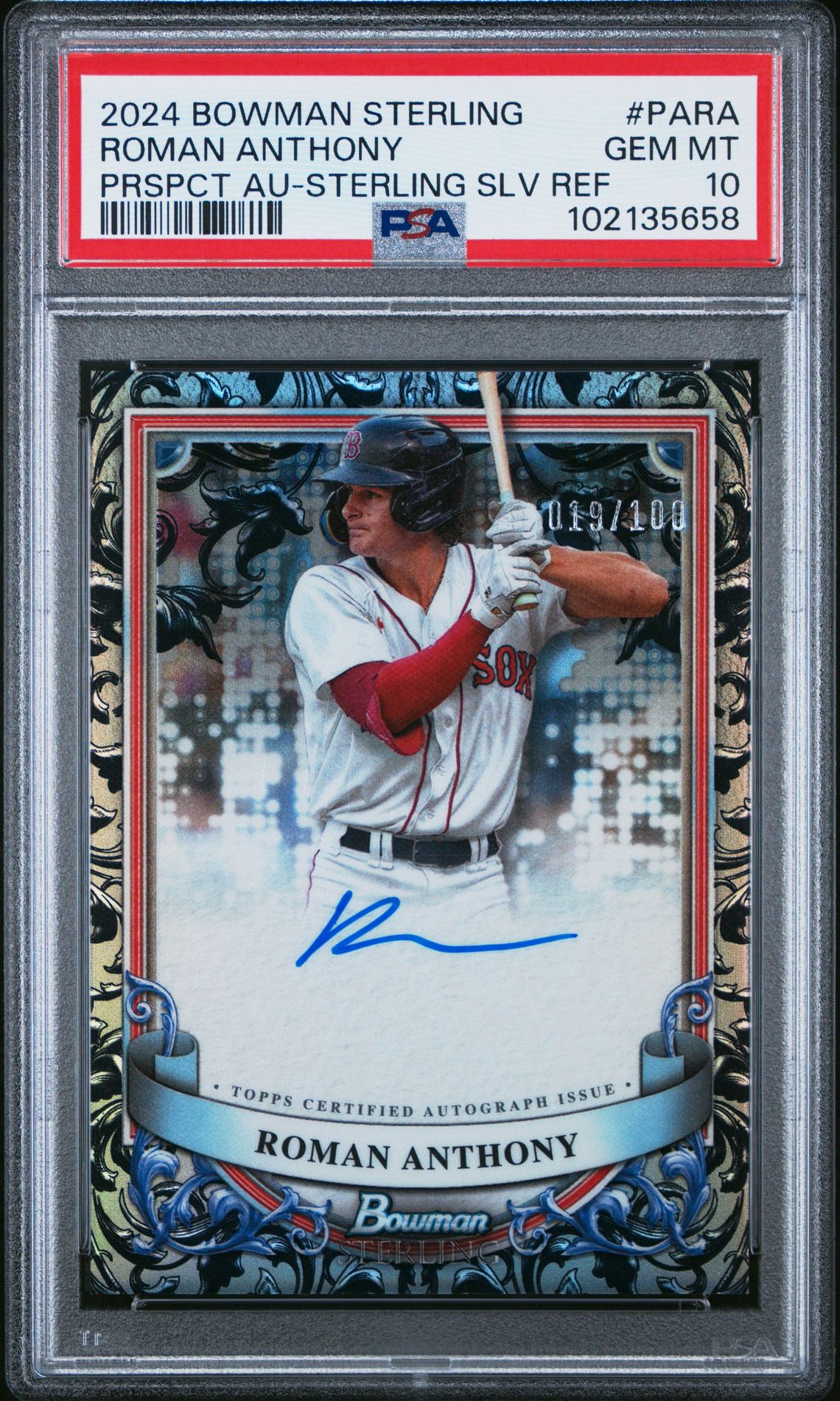 2024 Bowman BOWMAN STERLING PROSPECT AUTOGRAPHS PRSPCT AU-STERLING SLV REF #PARA Roman Anthony front
