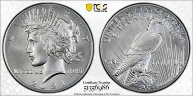 2021 $1 Peace Dollar 100th Anniversary MS70