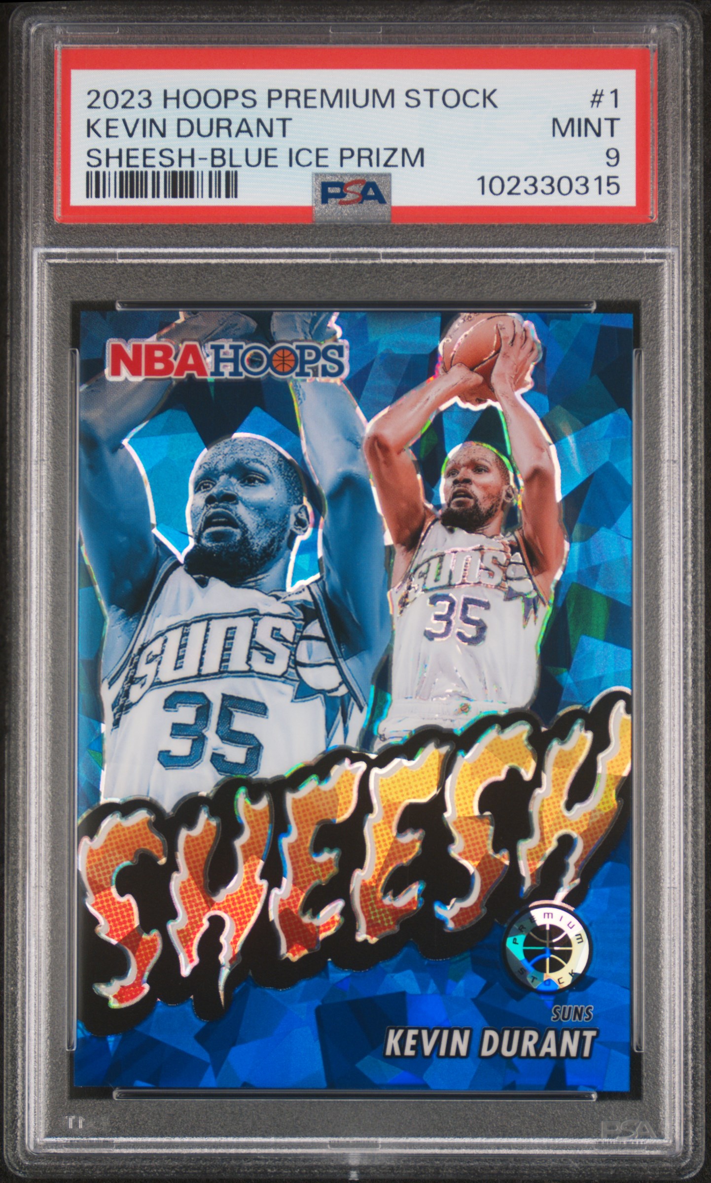 2023 Panini Hoops Premium Stock Sheesh Kevin Durant #1 (Sheesh-Blue Ice Prizm) Mint 9 front