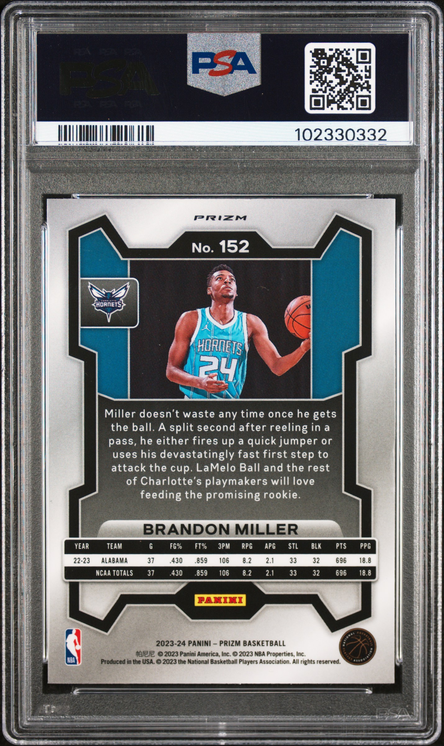 2023 Panini Prizm Brandon Miller #152 (Fast Break) Mint 9 back