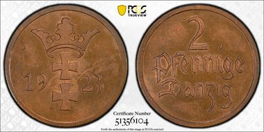 1923 2 Pfg KM-141 PR64RB