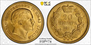 1879-A 20 Din KM-14  Au AU58