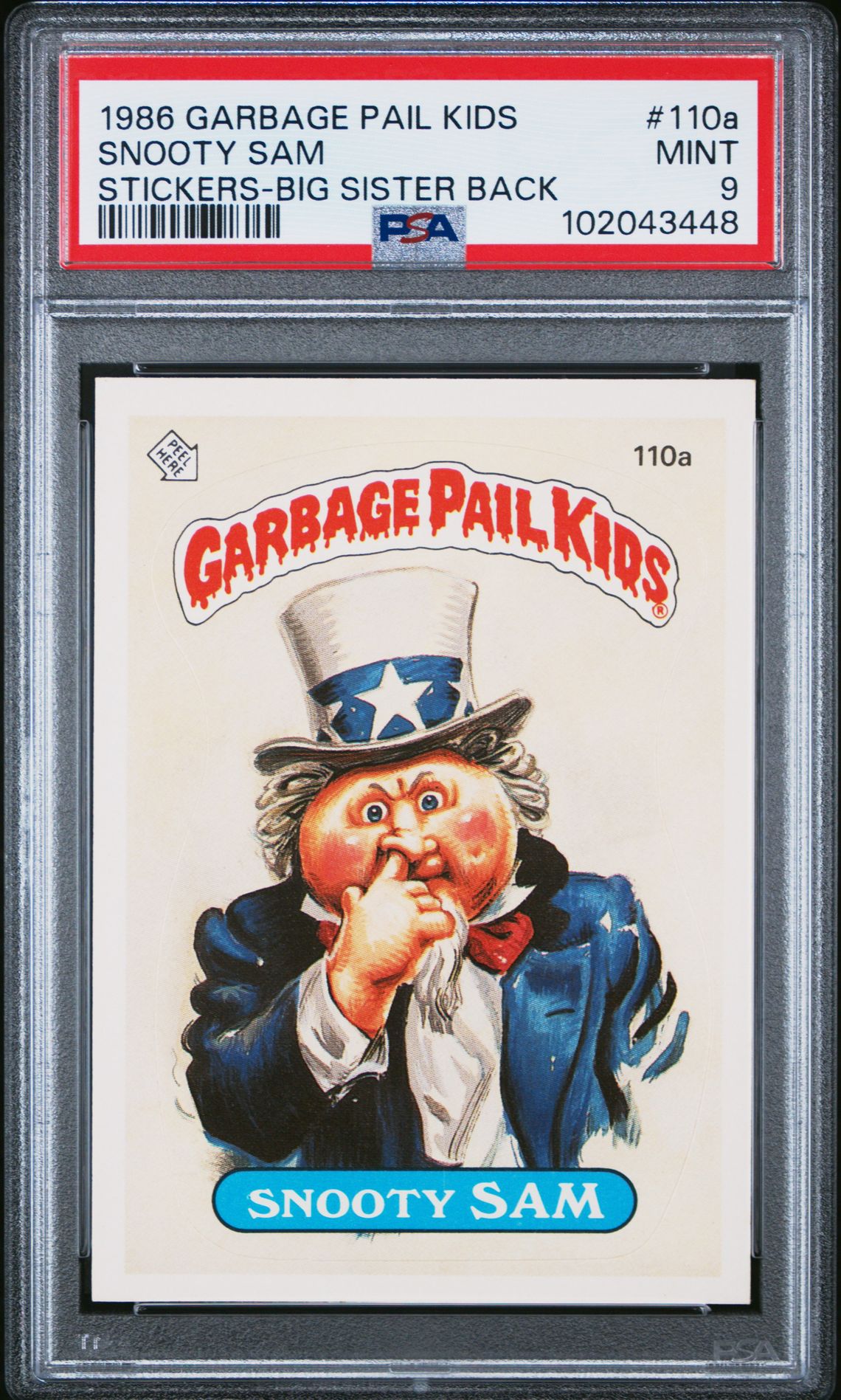 1986 Topps GARBAGE PAIL KIDS STICKERS STICKERS-BIG SISTER BACK #110A Snooty Sam front