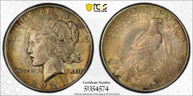 1921 $1 High Relief, Peace MS64