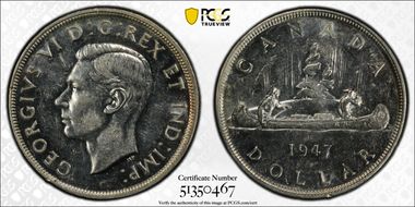 1947 S$1 Pointed 7 DHP AU58