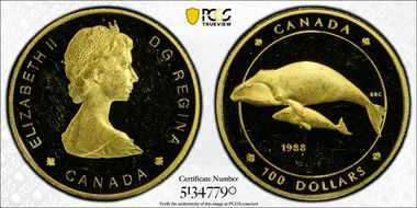 1988 $100 Bowhead Whales PR62DCAM