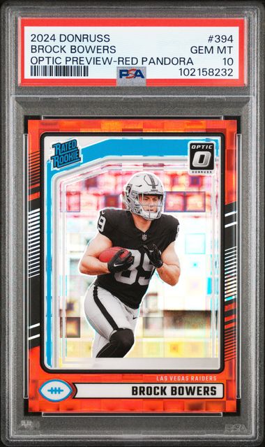 2024 Panini Donruss Brock Bowers #394 (Optic Preview-Red Pandora) Gem Mt 10 front