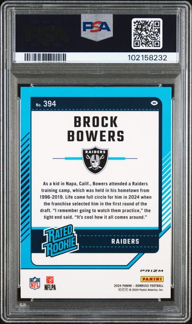 2024 Panini Donruss Brock Bowers #394 (Optic Preview-Red Pandora) Gem Mt 10 back