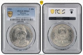 1901 5 Mk 200 Years J-106 KM-526  Ag MS64