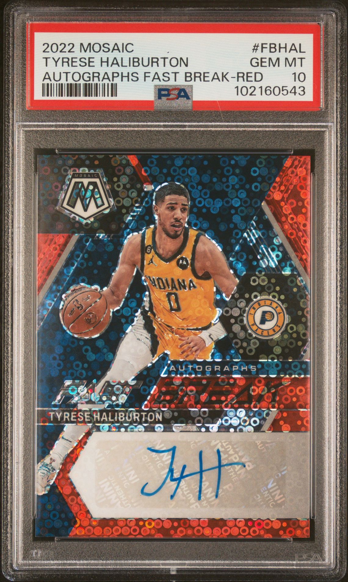 2022 Panini PANINI MOSAIC AUTOGRAPHS FAST BREAK RED #FBHAL Tyrese Haliburton front
