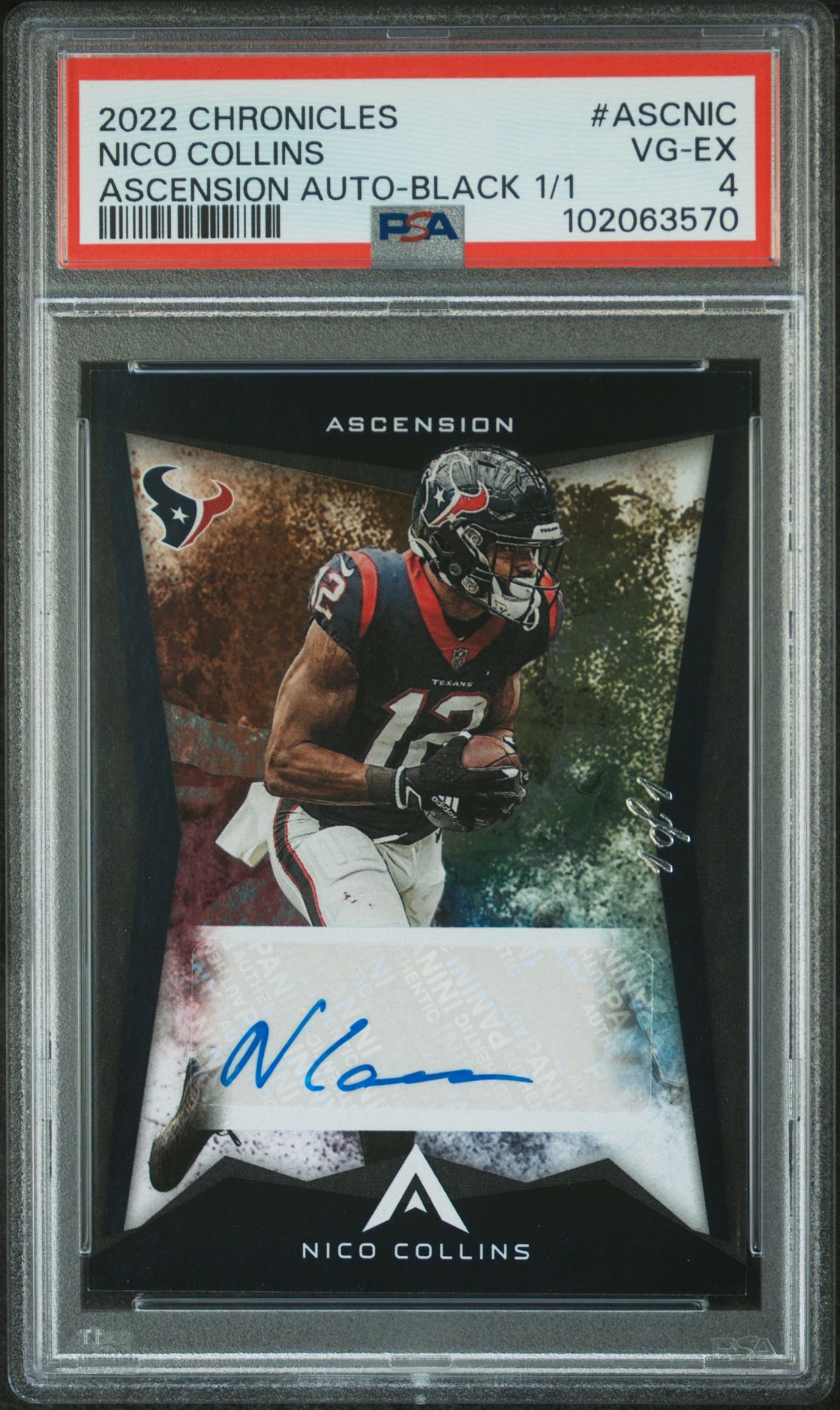 2022 Panini Chronicles Ascension Autographs Nico Collins #Ascnic (Ascension Auto-Black 1/1) Vg-Ex 4 front