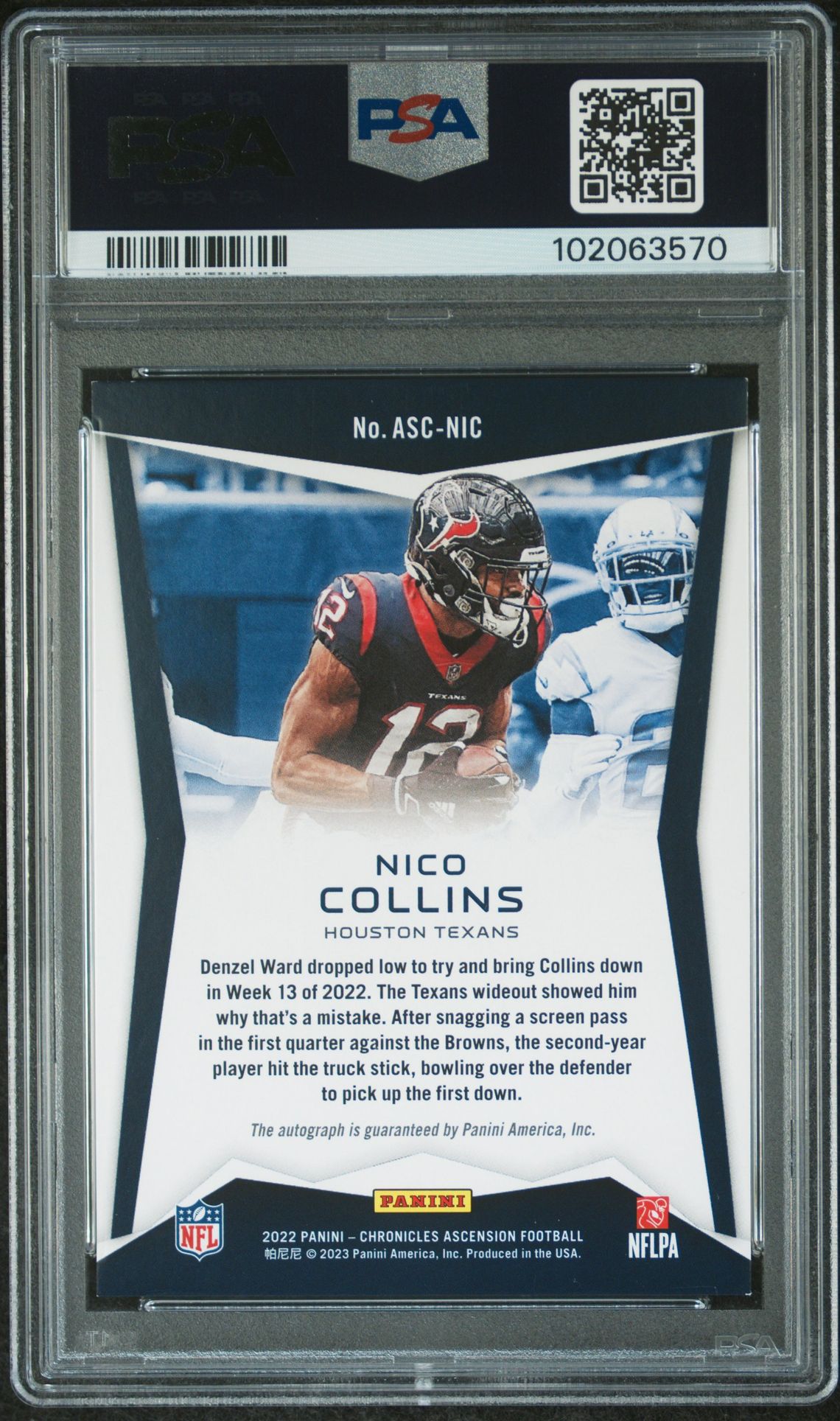 2022 Panini Chronicles Ascension Autographs Nico Collins #Ascnic (Ascension Auto-Black 1/1) Vg-Ex 4 back