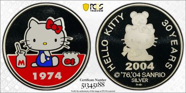 2004 Medal Hello Kitty 30th Ann. Ag Colorized PR69DCAM