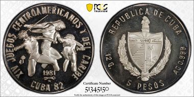 1981 5 Peso Track and Field PR67DCAM